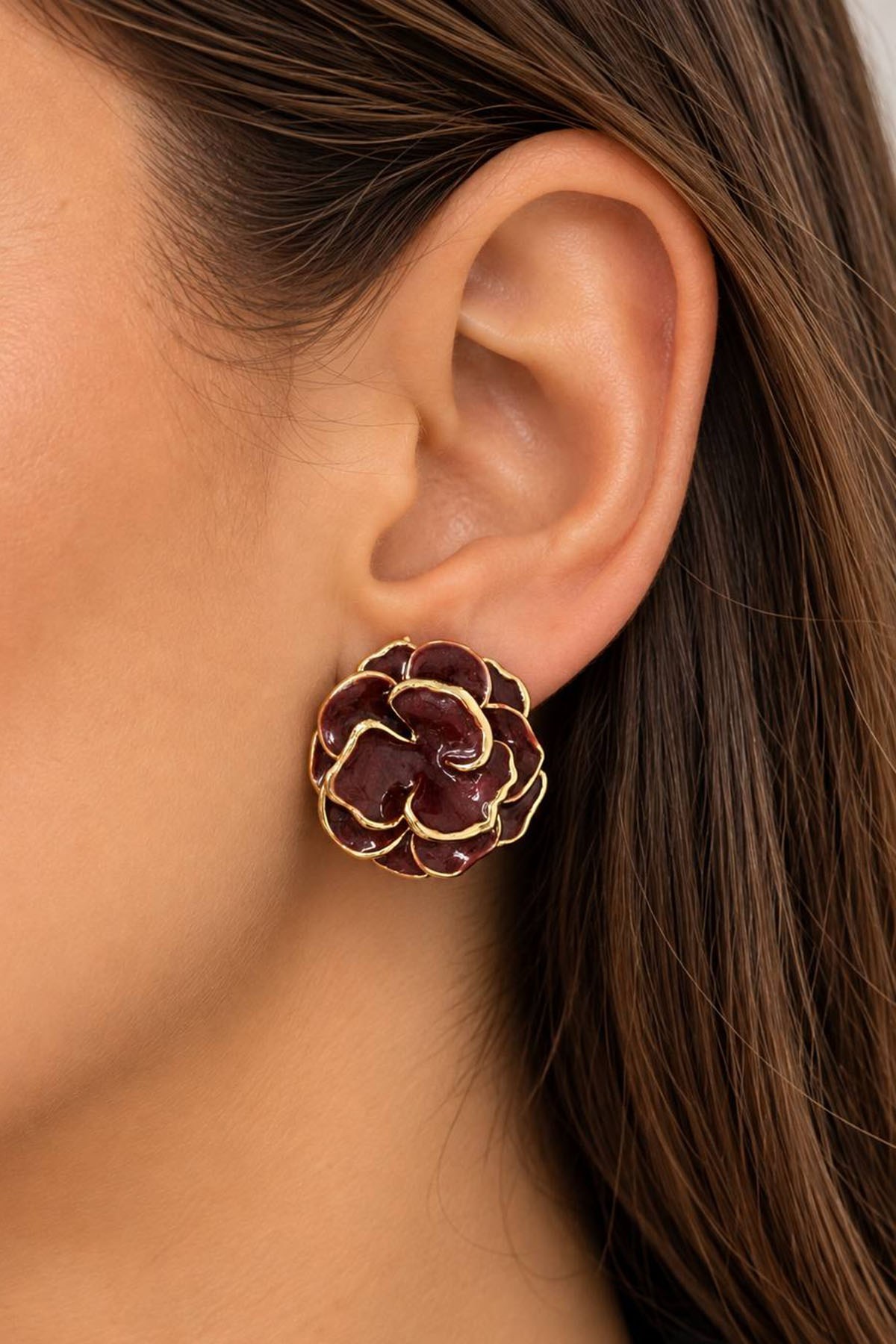 Bordo Renk Çiçek Figürlü Küpe (Çift)
