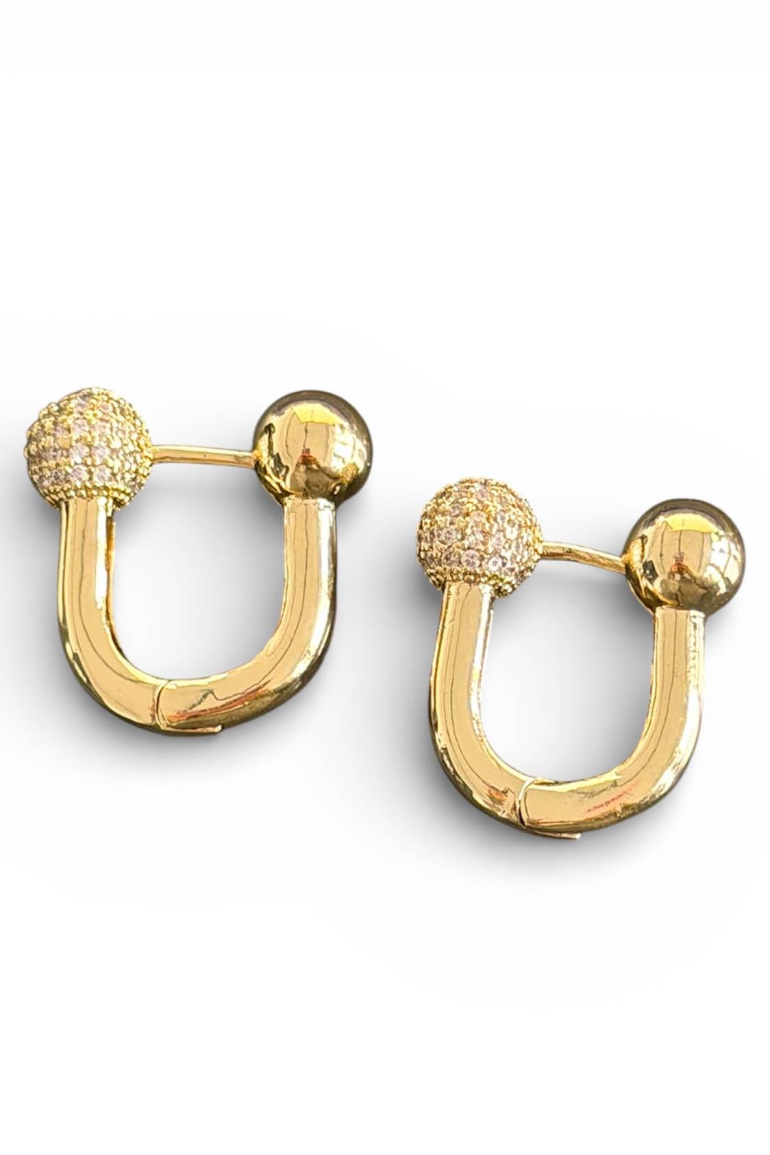 Altın Renk Taş Detaylı 14K Altın Kaplama TX Küpe (Çift)