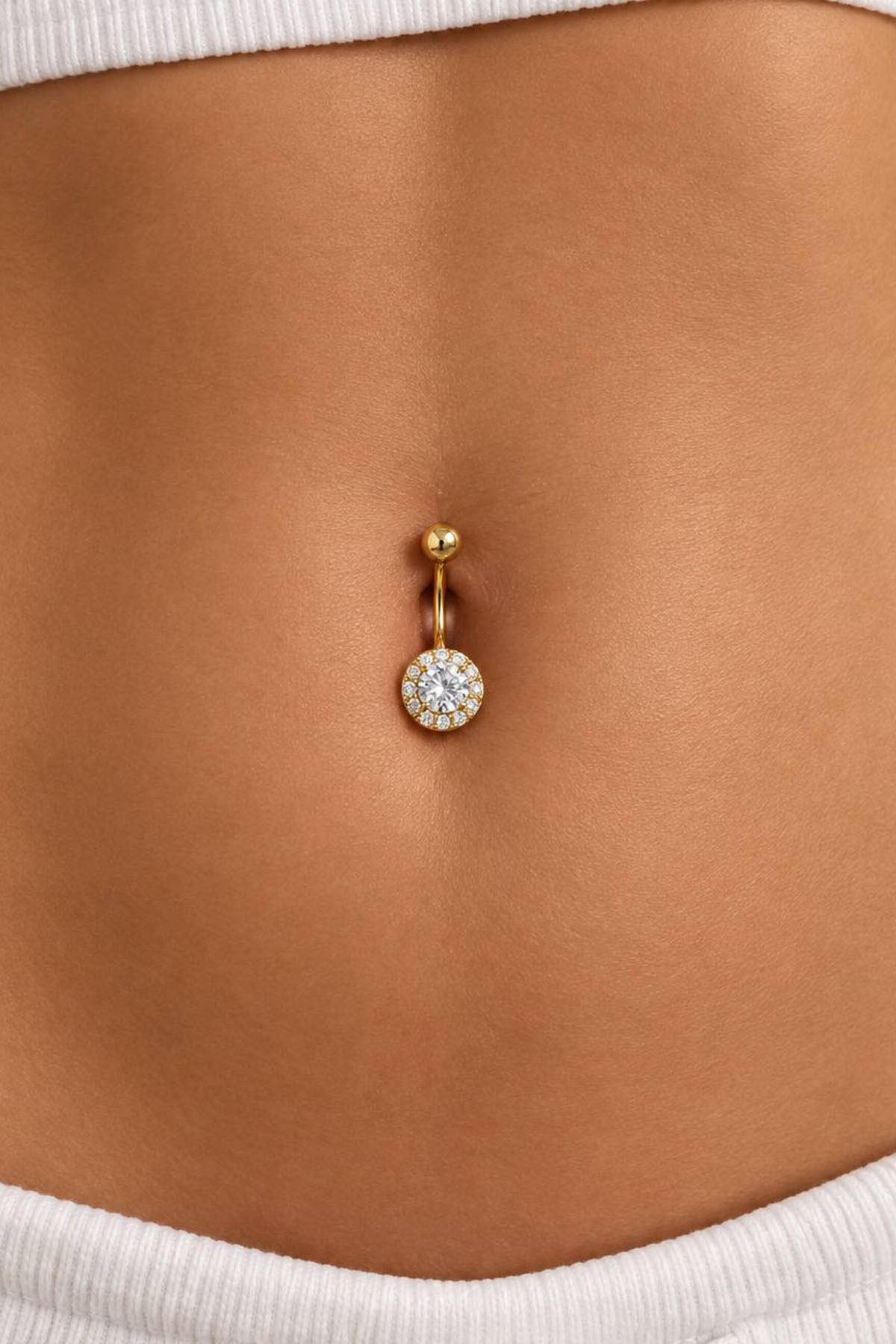 Altın Renk Taşlı Cerrahi Çelik Göbek Piercing