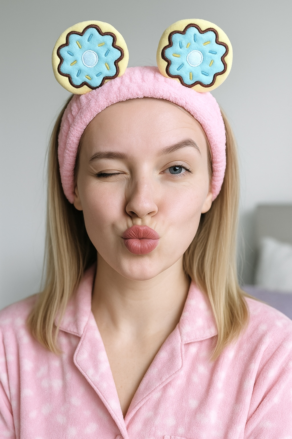 Pembe Renk Donut Figürlü Peluş Saç Bandı