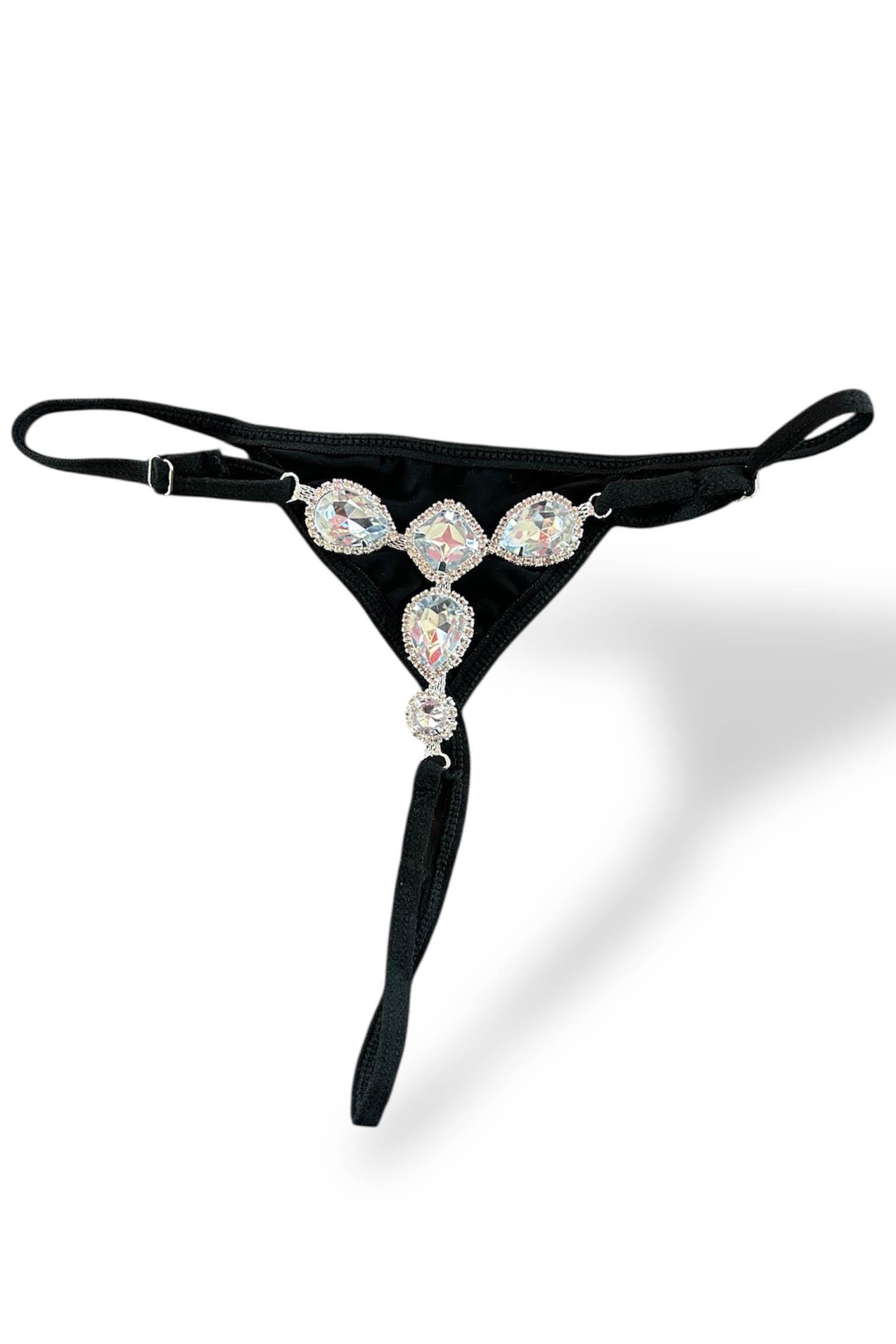 Siyah Renk Taş Detaylı Tanga