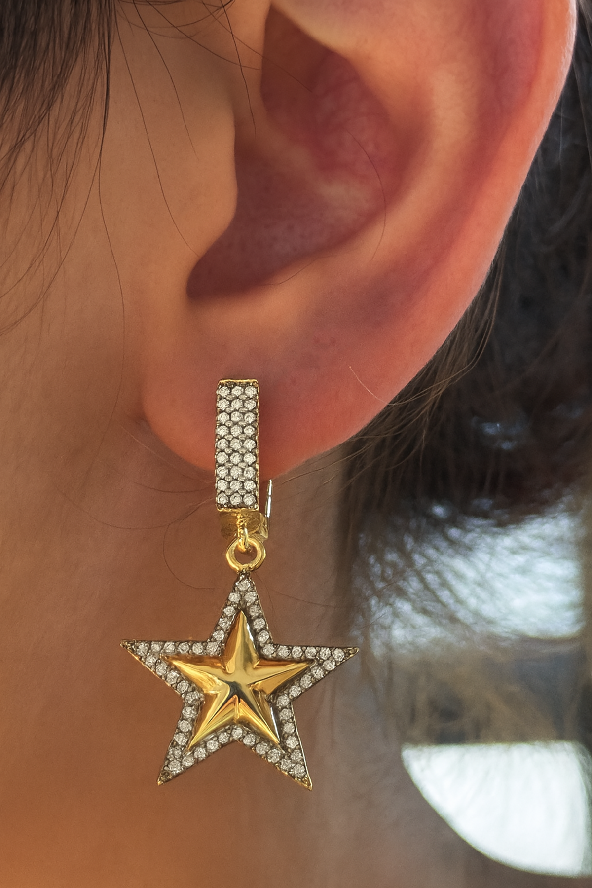 Altın Renk Yıldız Figürlü 14K Altın Kaplama TX Küpe (Çift)