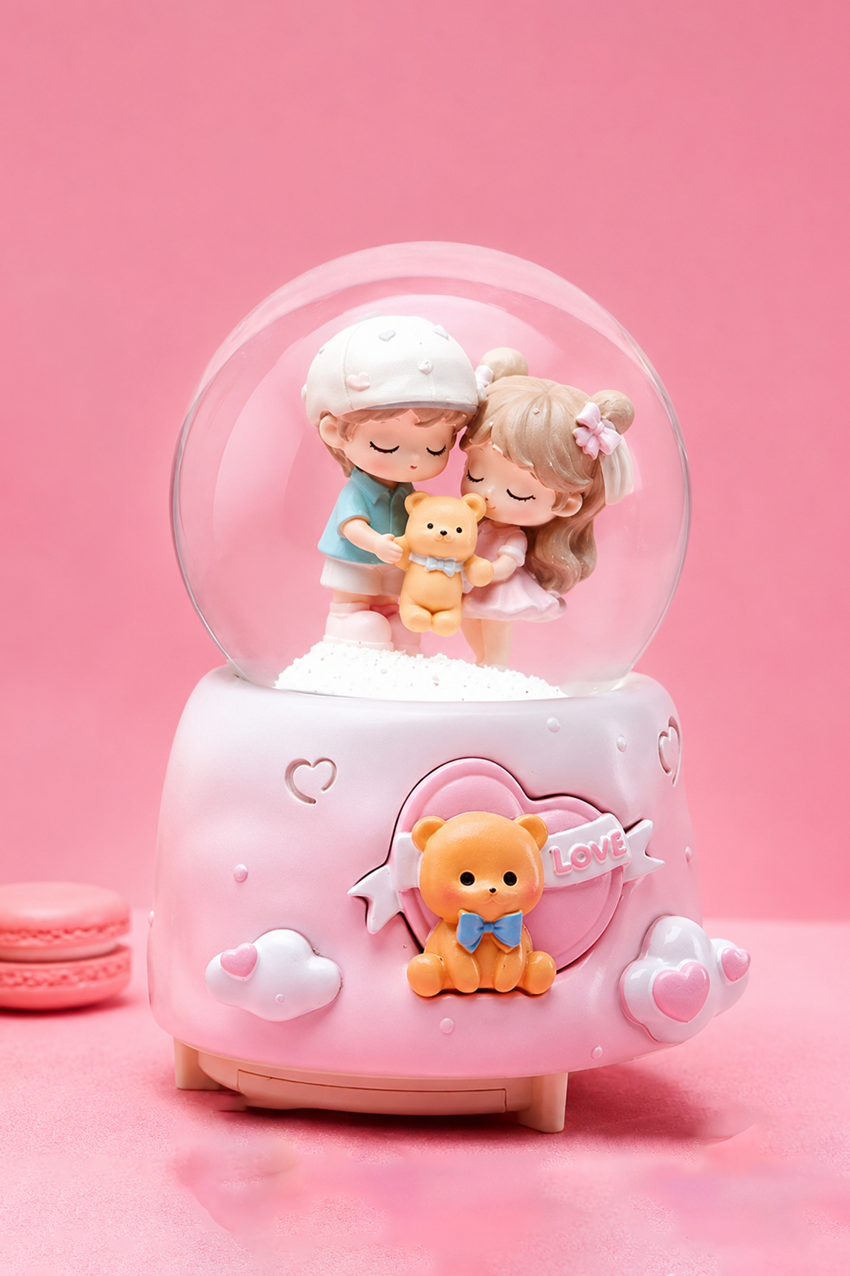 Pembe Renk Çocuk Figürlü Müzikli Ve Işıklı Kar Küresi
