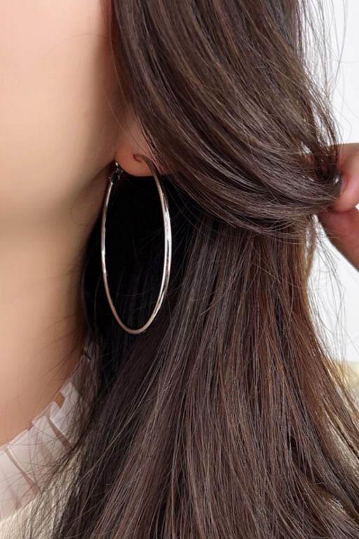 Gümüş Renk 55MM Çelik Halka Küpe (Çift)