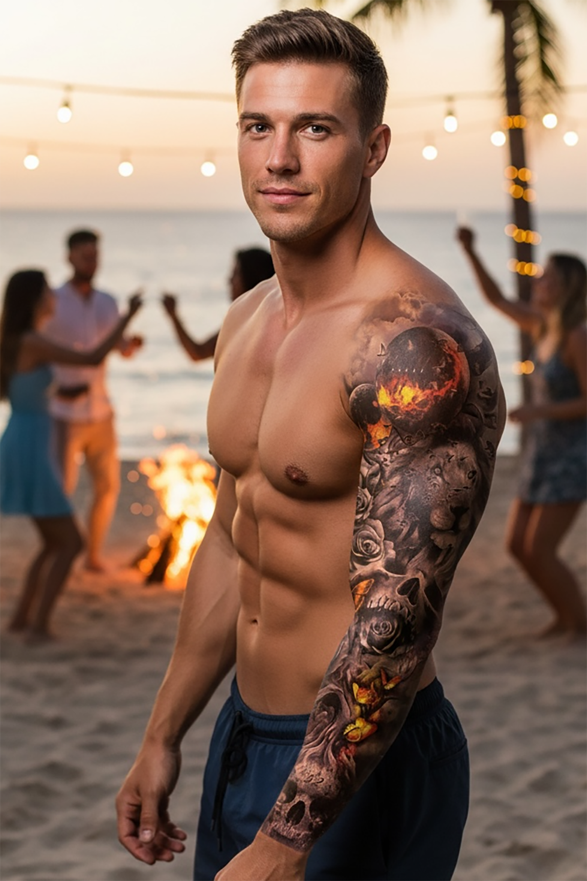 Temporary Lion and Skull Model Arm Tattoo Tattoo