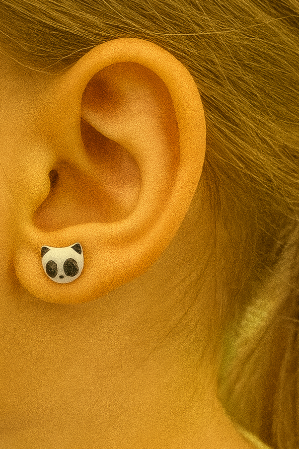 Siyah Ve Beyaz Panda Figürlü Çocuk Küpe (Çift)