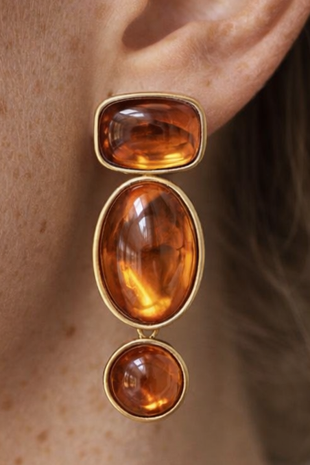 Kahverengi Sallantılı Tasarım Küpe (Çift)