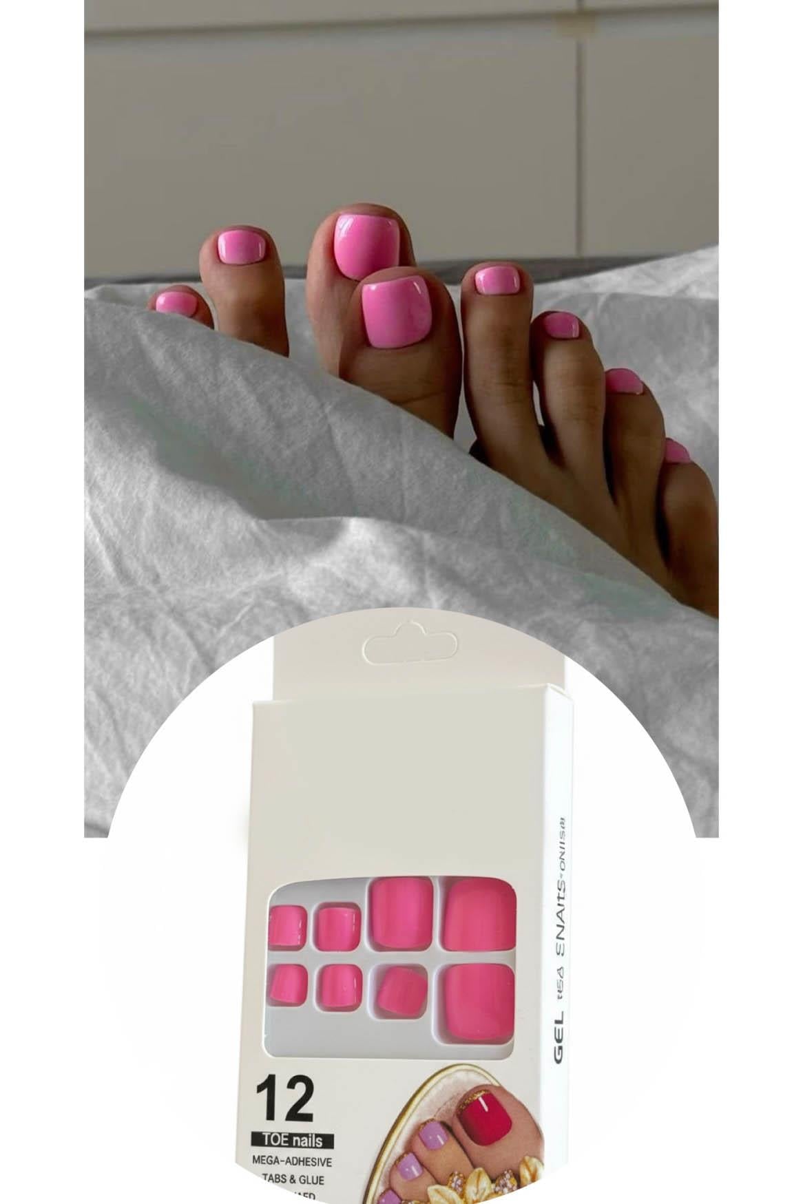 12'li Pembe Renk Takma Tırnak Set (Yapıştırıcılı)