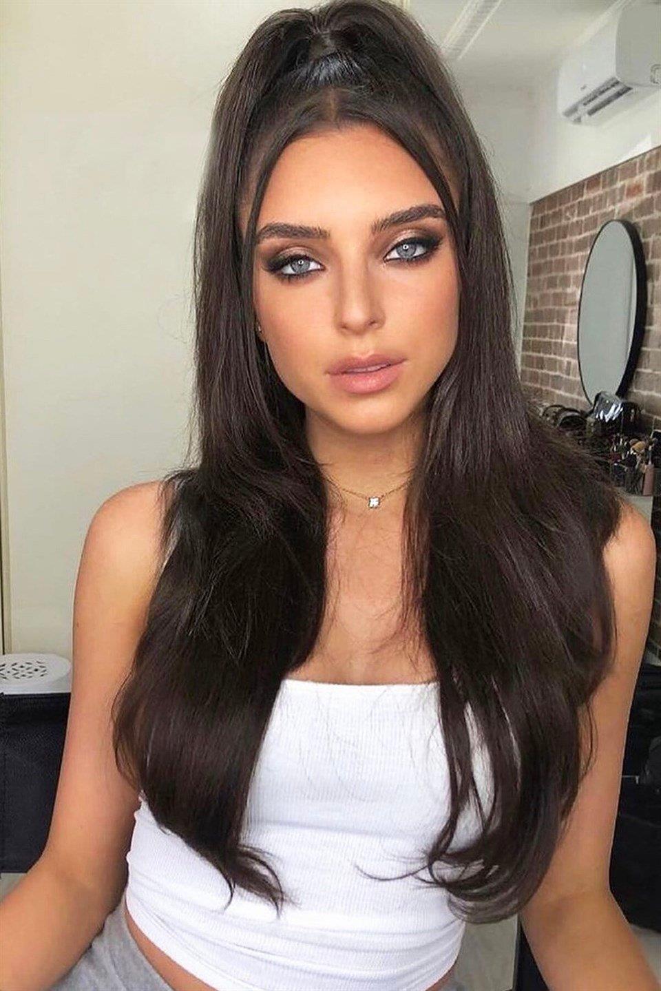 Isıya Dayanıklı Yıkanabilir Yarımay Çıt Çıt Saç - HT4A - Kahverengi - Düz - 60 Cm - 110 Gr + 2 Adet Yan Çıt Çıt Saç (Duygu)