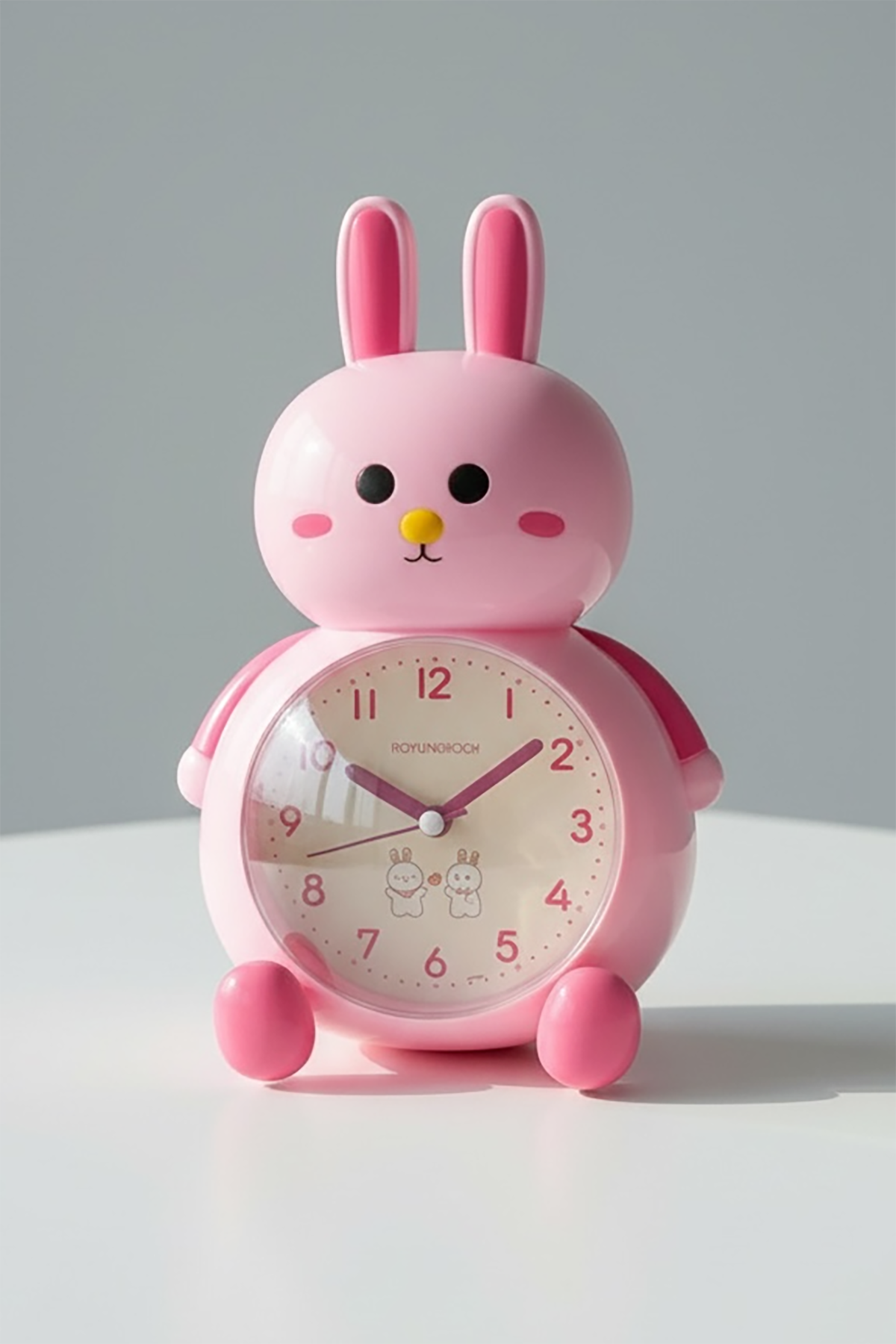 Pembe Renk Tavşan Figürlü Alarmlı Masa Saati