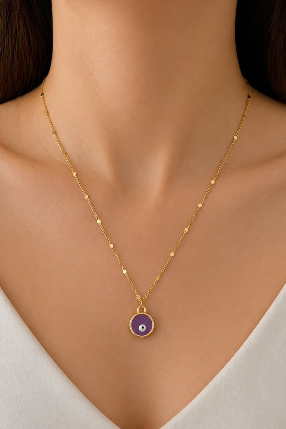 Altın Renk Göz Figürlü Çelik Kolye