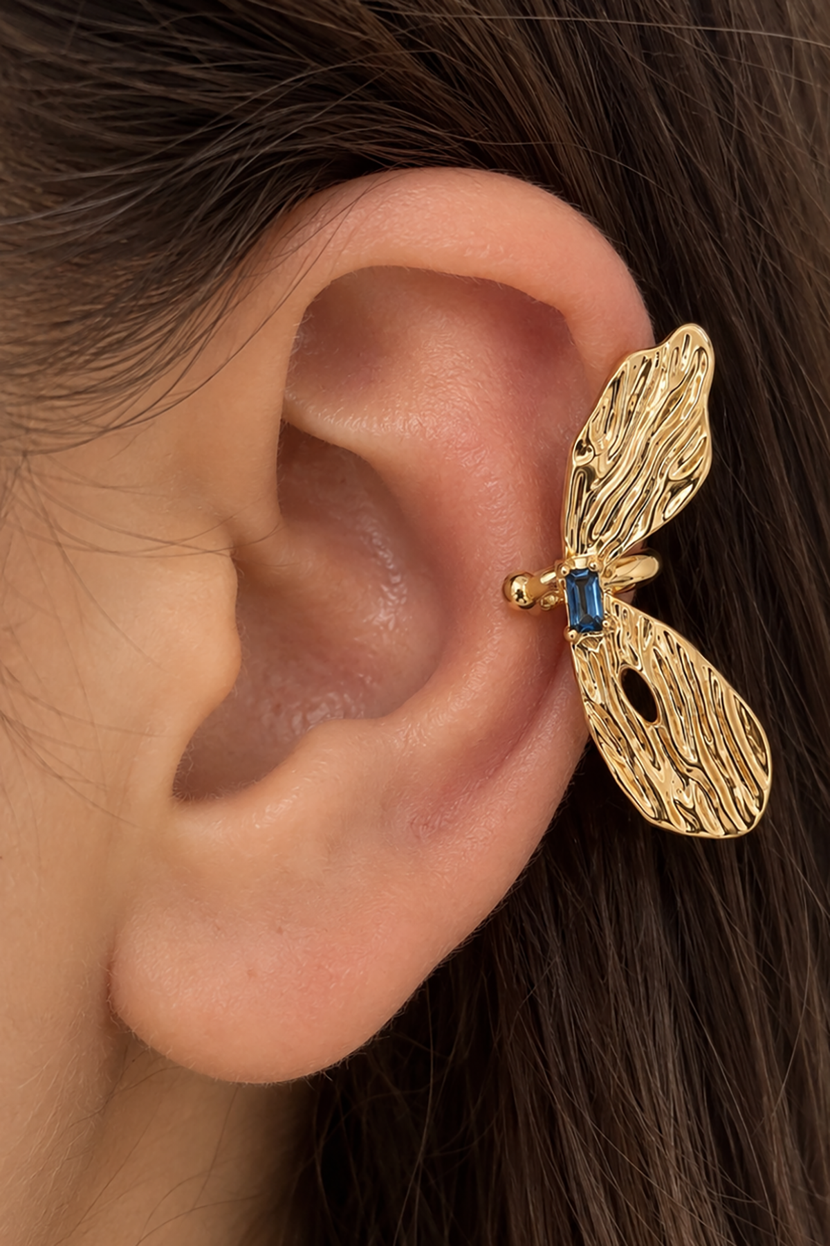 Altın Renk Taş Detaylı TX Ear Cuff (Tek)