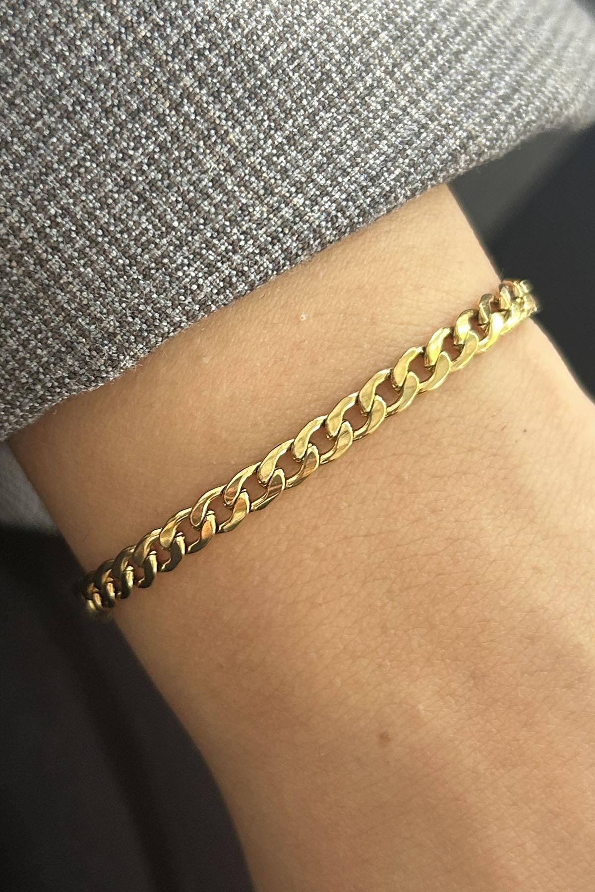 Altın Renk Zincir Çelik Bileklik (Unisex)