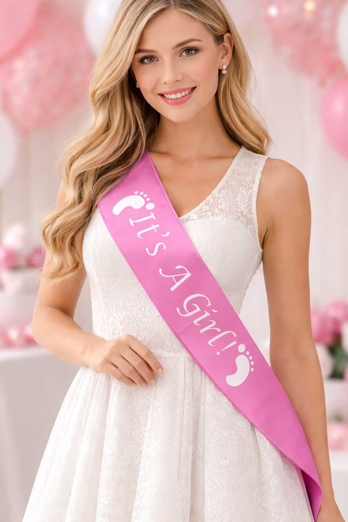 Pembe Renk It's A Girl Yazılı Kuşak Kurdelesi 