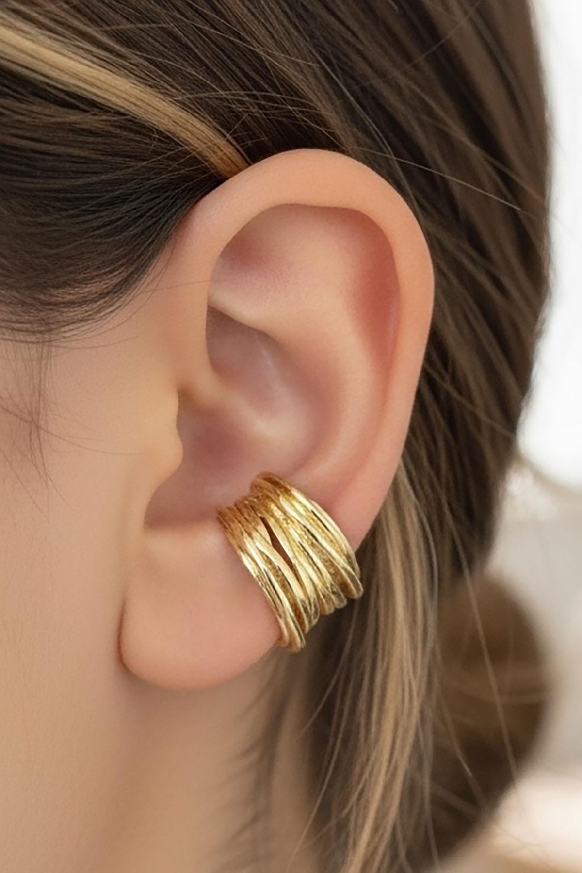 Altın Renk 14K Altın Kaplama TX Ear Cuff (Tek)