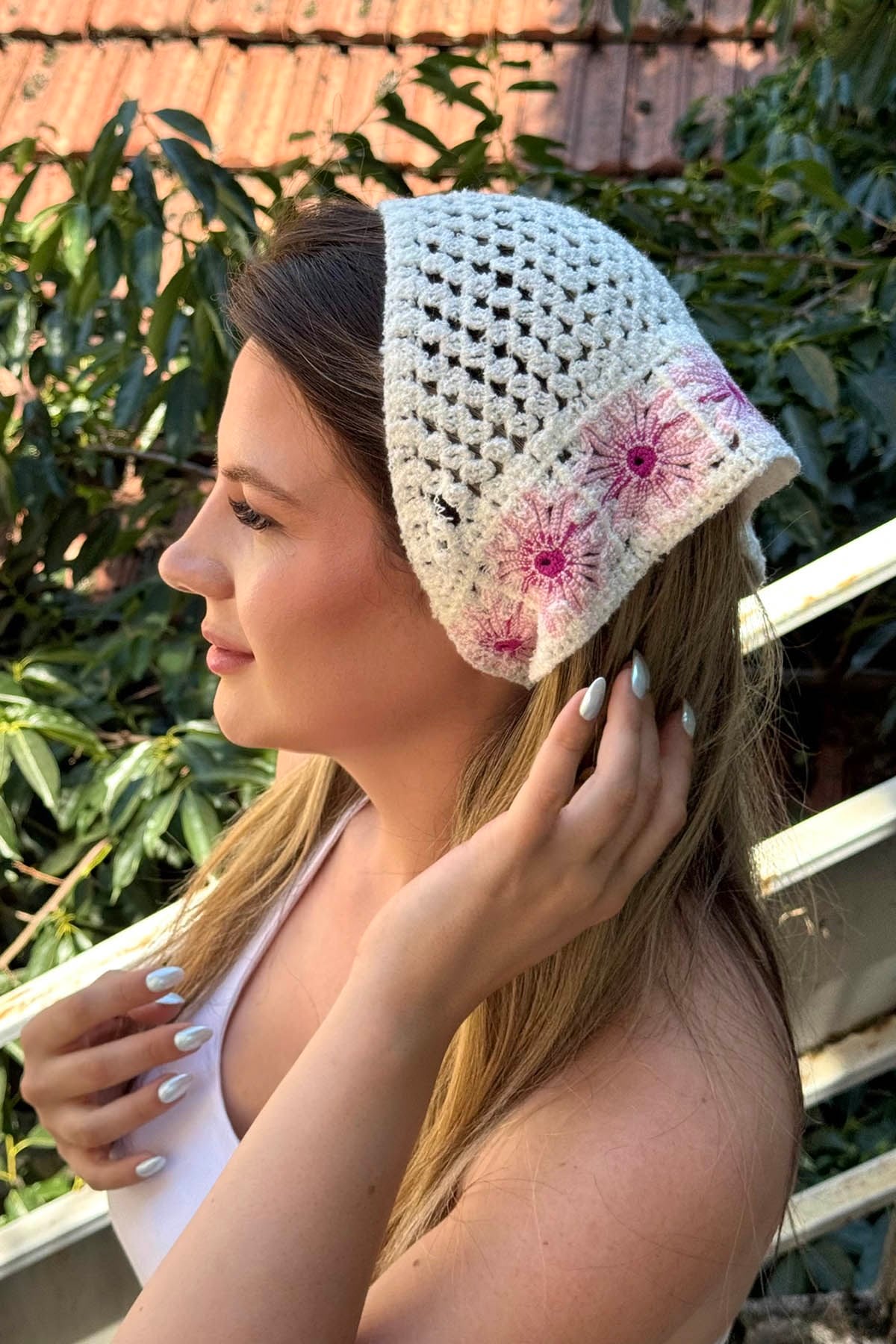 Pembe   Renk Örgü Saç Bandana/Fular