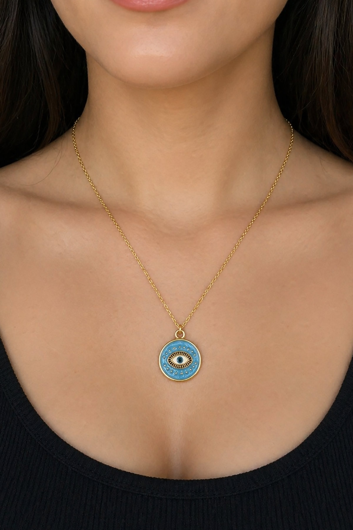 Altın Renk Göz Figürlü Çelik Kolye