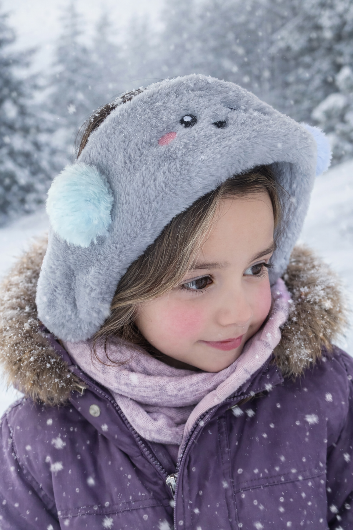 Gri Renk Ayıcık Figürlü Peluş Kulaklık