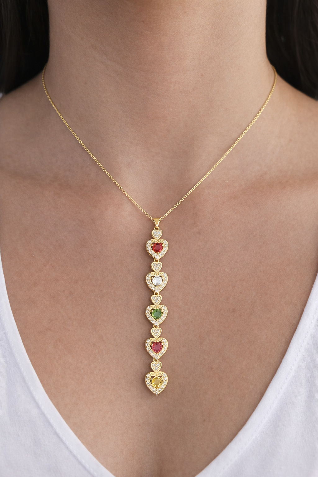 Altın Renk Kalp Figürlü 14K Altın Kaplama Y Kolye