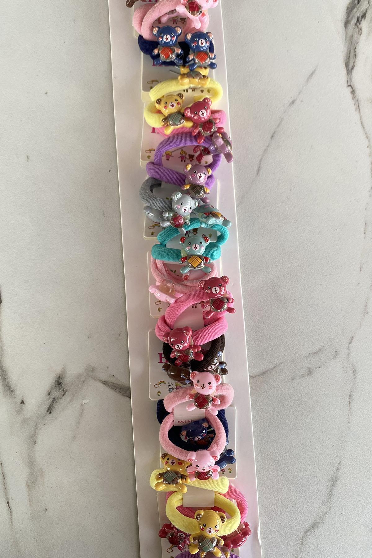 10'lu Karışık Renk Ayıcık Figürlü Lastik Toka Set