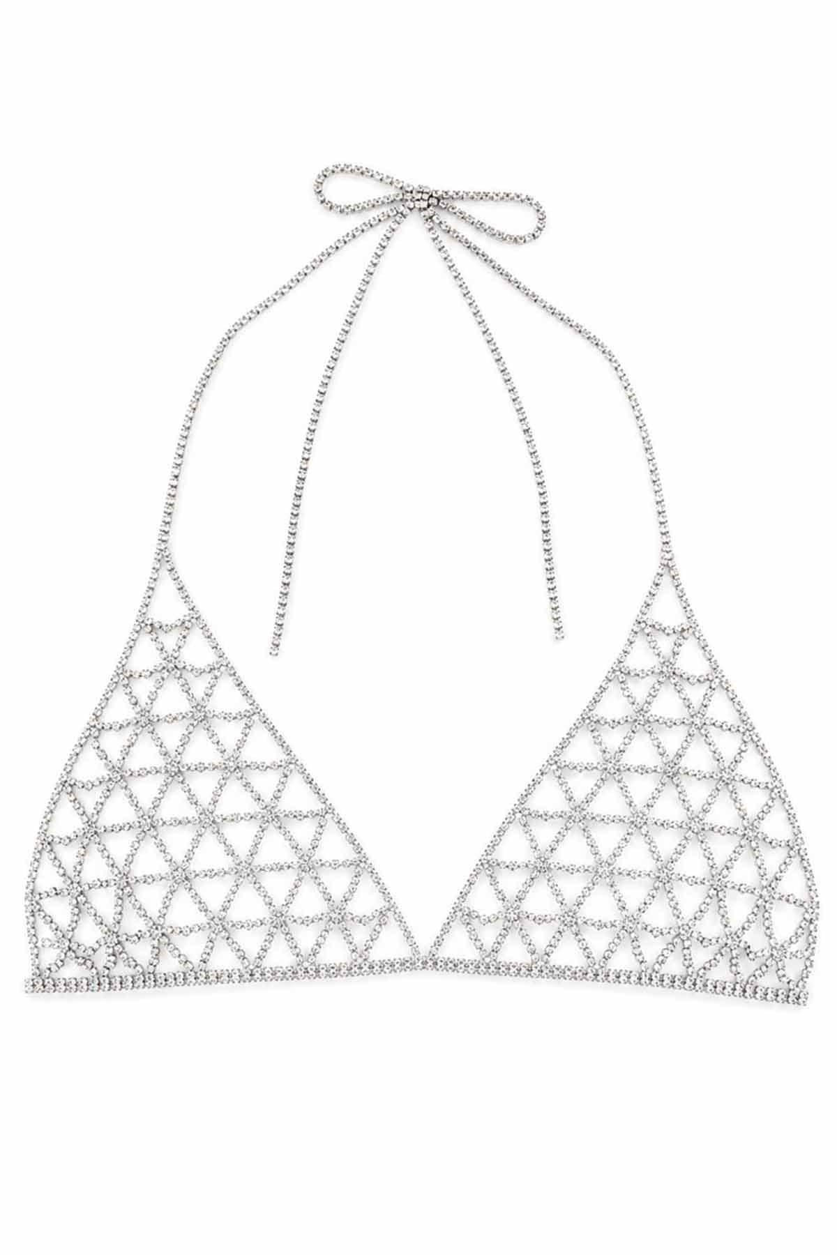Gümüş Renk Taş Detaylı Bikini Üstü /Bralet /Vücut Aksesuarı