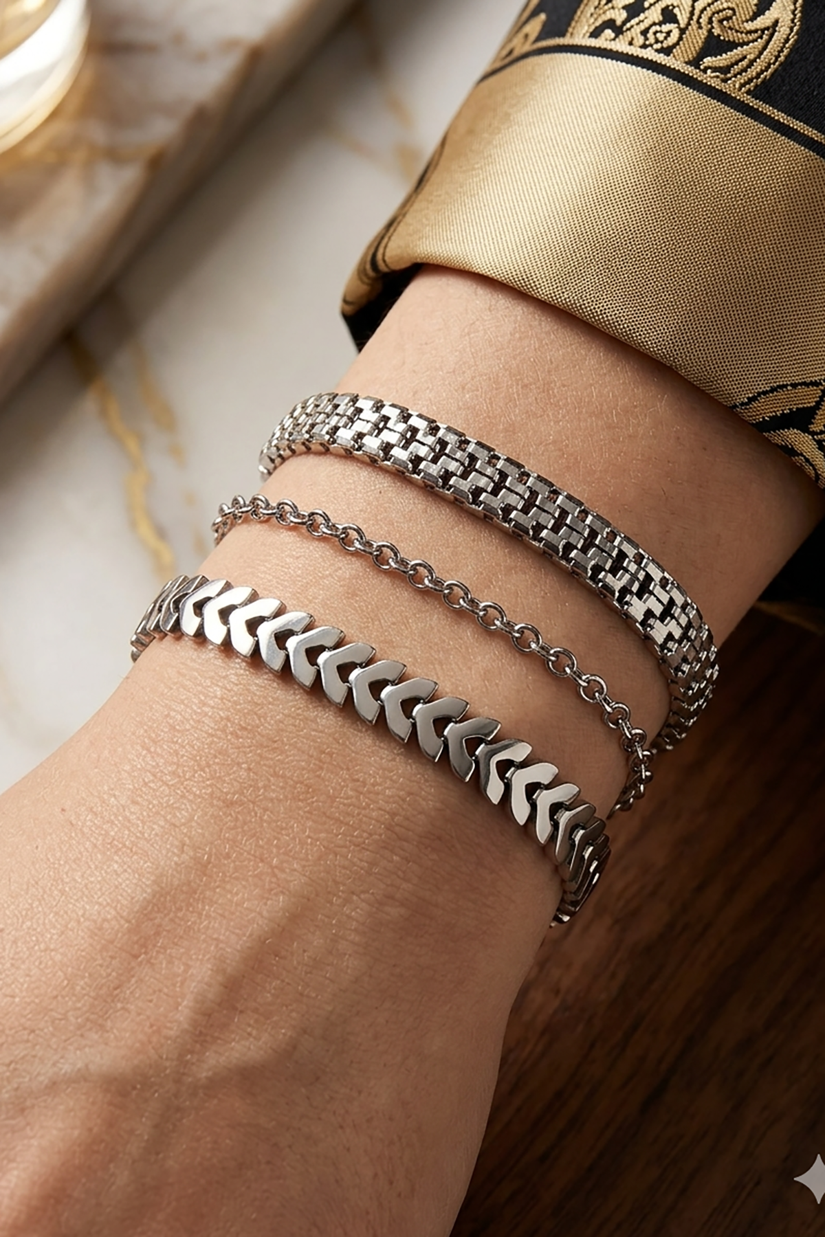 Gümüş Renk 3'lü Çelik Bileklik