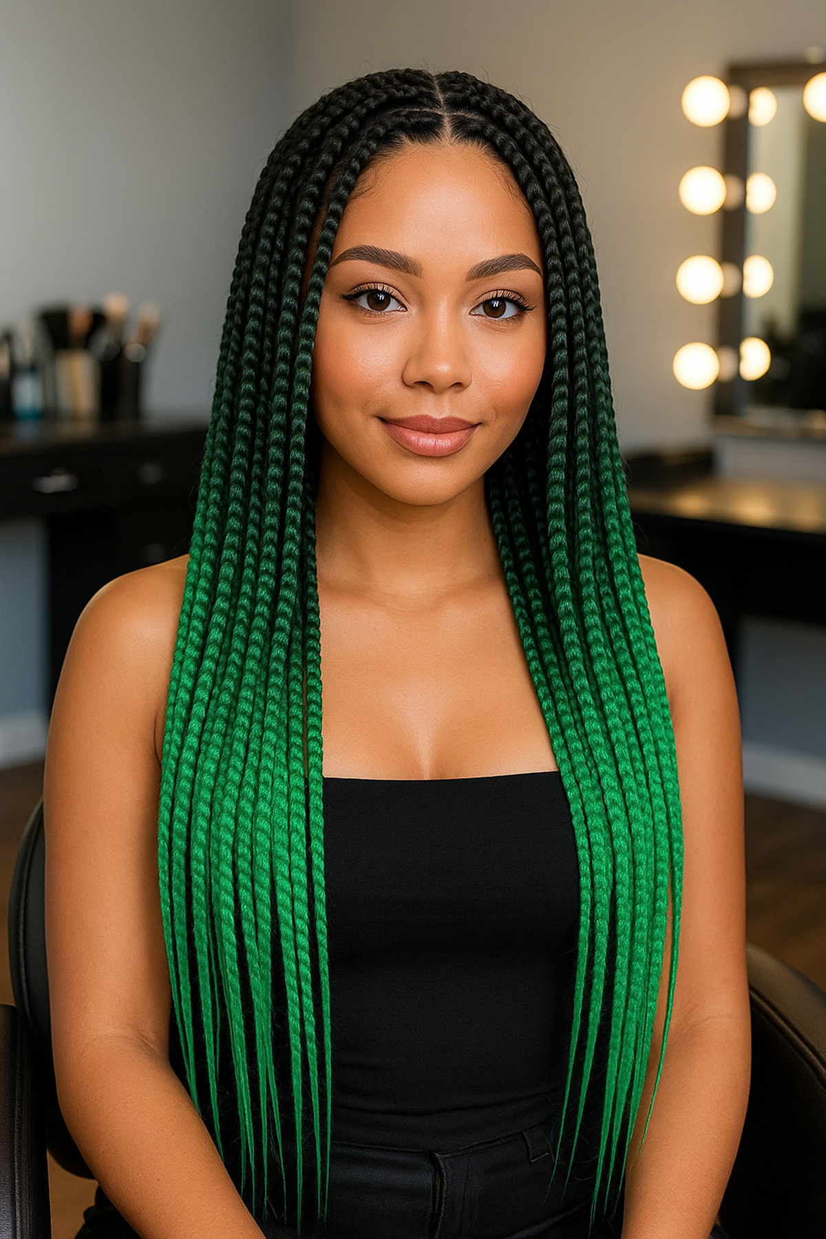 Yeşil Siyah İki Renk Ombreli Afrika Zenci Örgüsü Box Braid Sentetik Saç 60cm 100gr