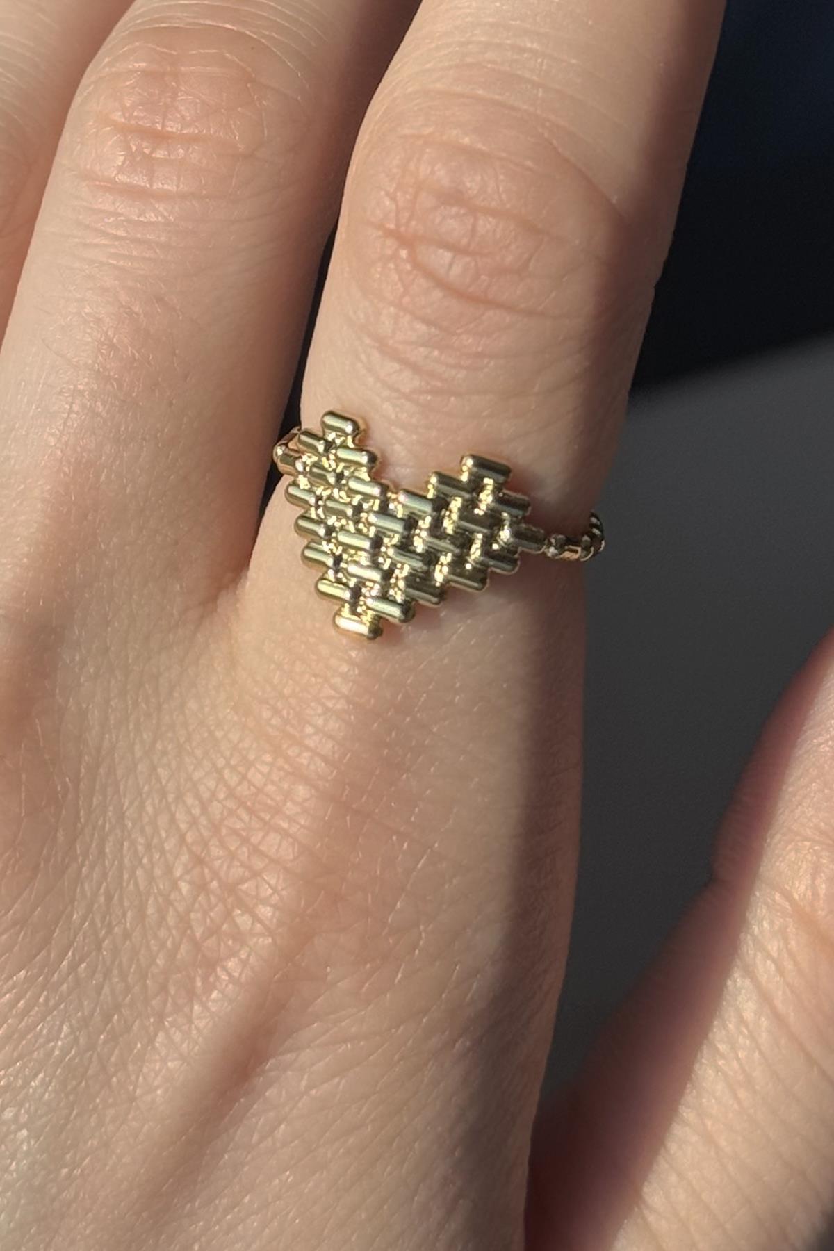 Altın Renk Kalp Detaylı Ayarlanabilir Yüzük