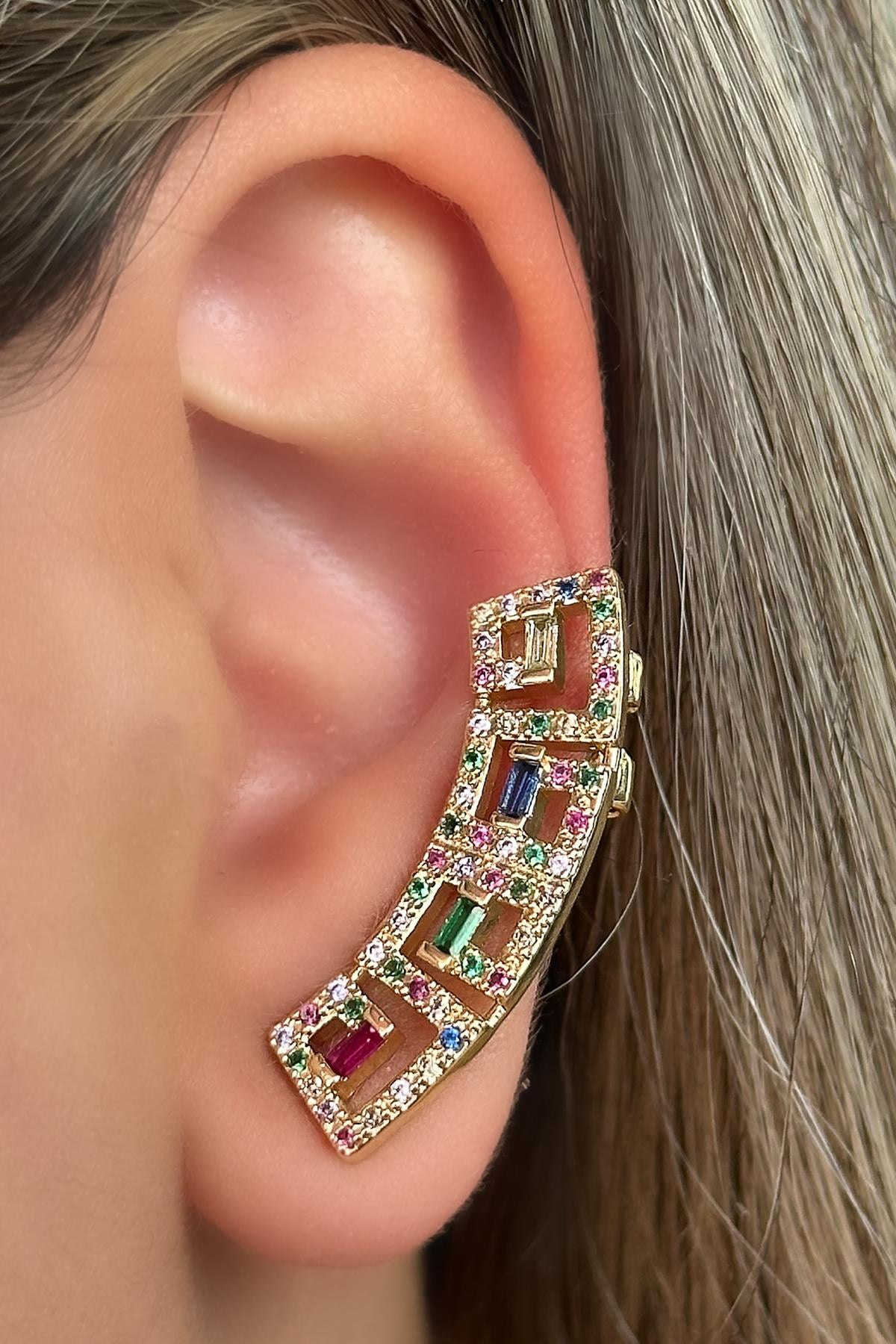 Altın Renk Taş Detaylı Ear Cuff (Tek)