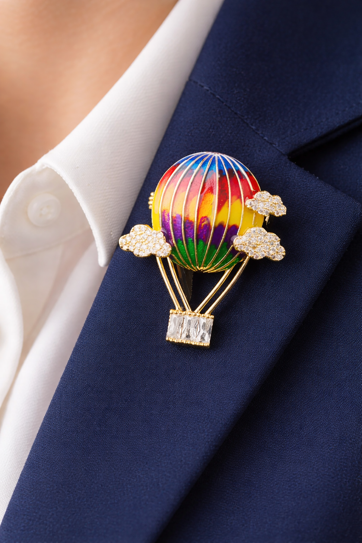 Karışık Renk Uçan Balon Figürlü Taşlı Broş  