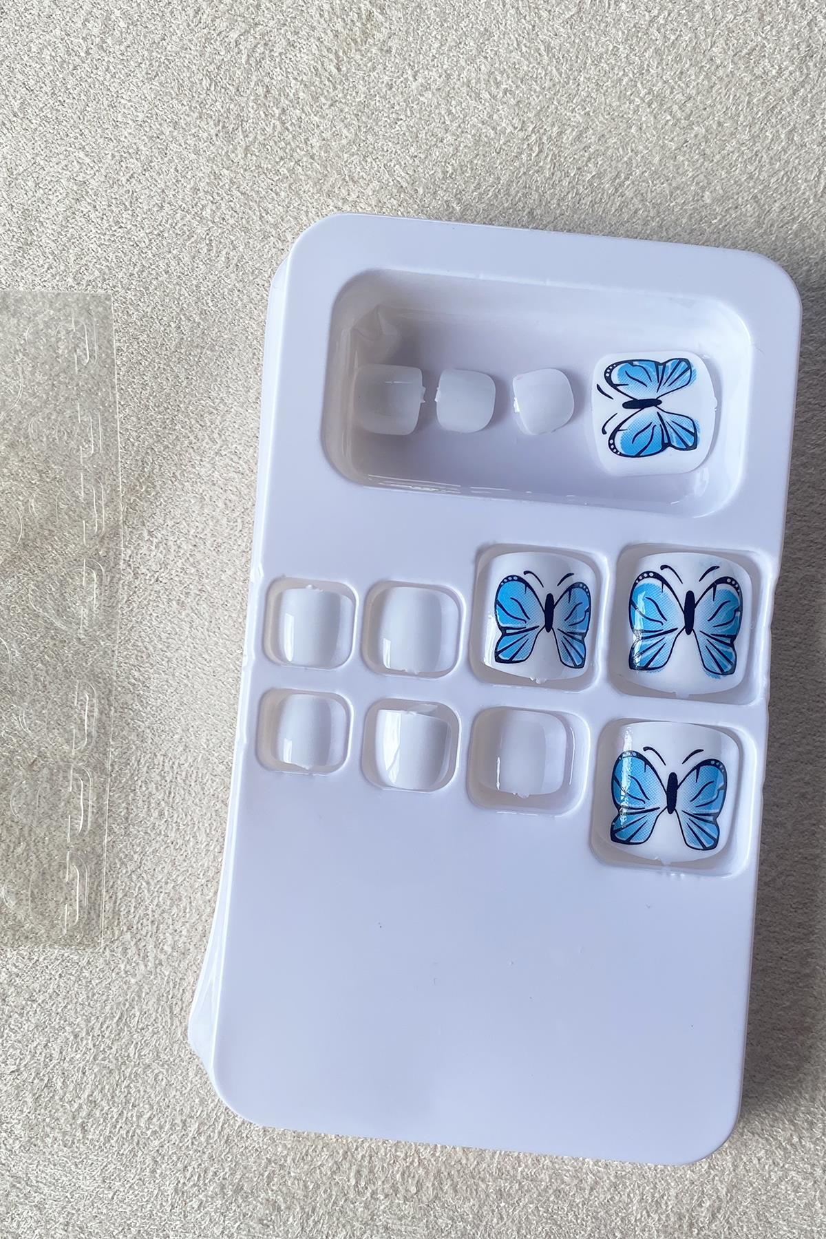 12'li Beyaz Renk Kelebek Figürlü Ayak Takma Tırnak