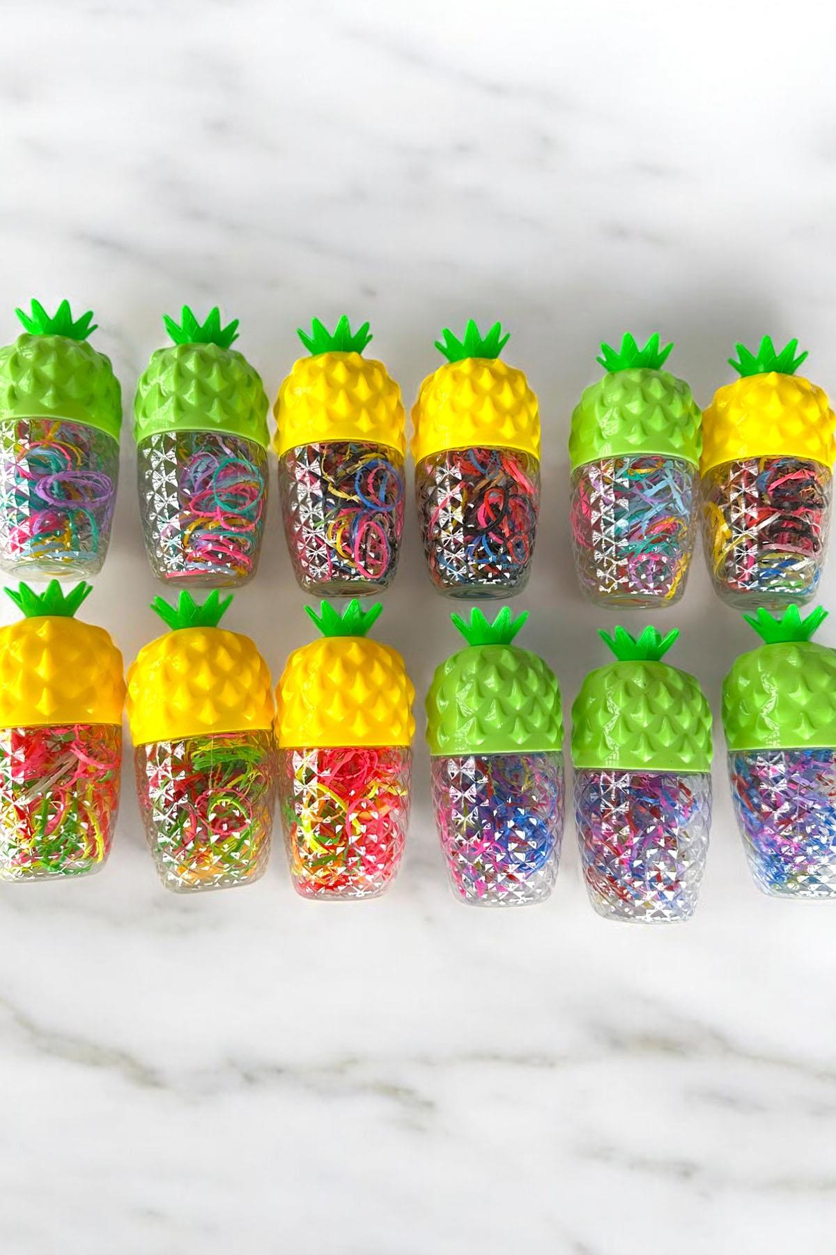 12'li Karışık Renk Ananas Figürlü Perma Lastik Toka Set