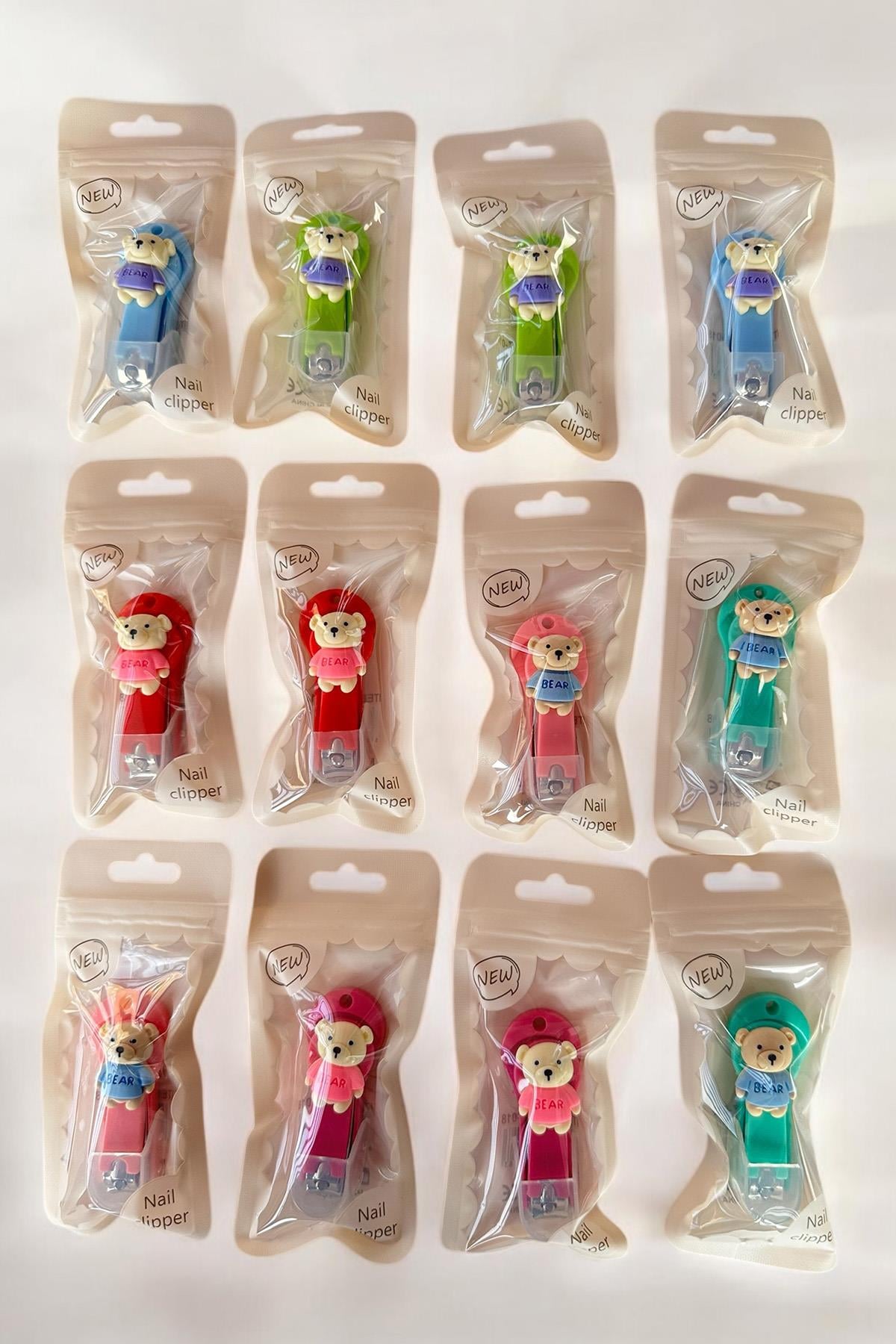 12'li Karışık Renk Ayıcık Figürlü Tırnak Makası Set