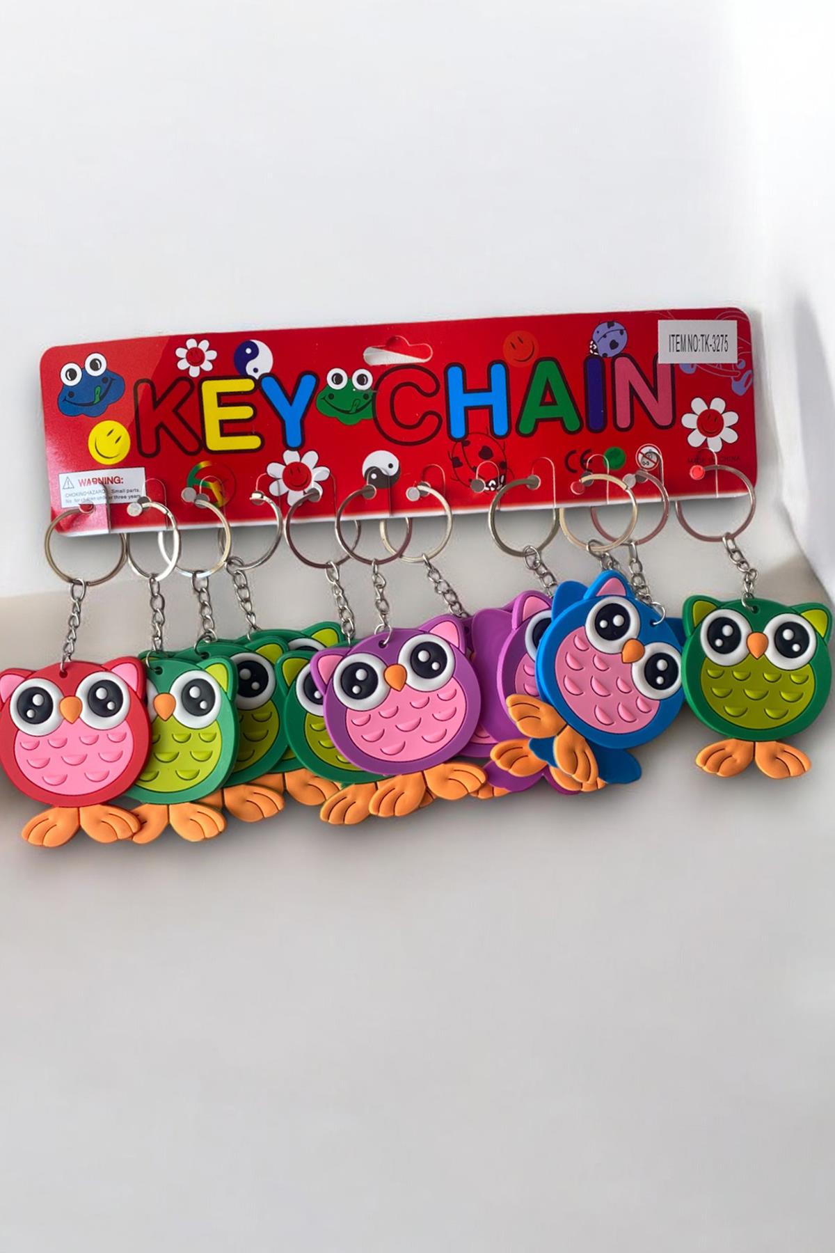 12'li Karışık Renk Baykuş Figürlü Anahtarlık Set