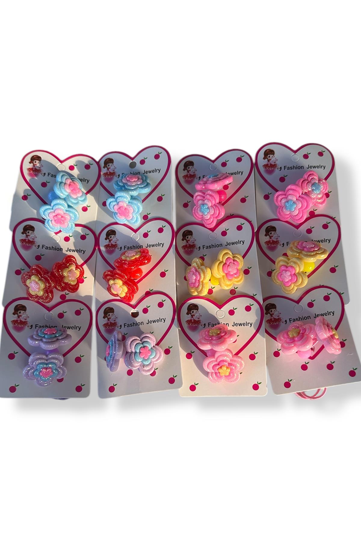 12'li Karışık Renk Çiçek Figürlü Lastik Toka Set