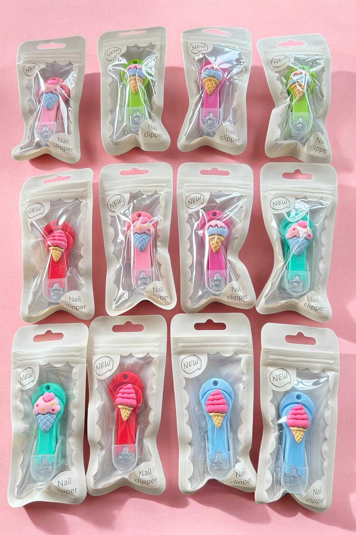 12'li Karışık Renk Dondurma Figürlü Tırnak Makası Set