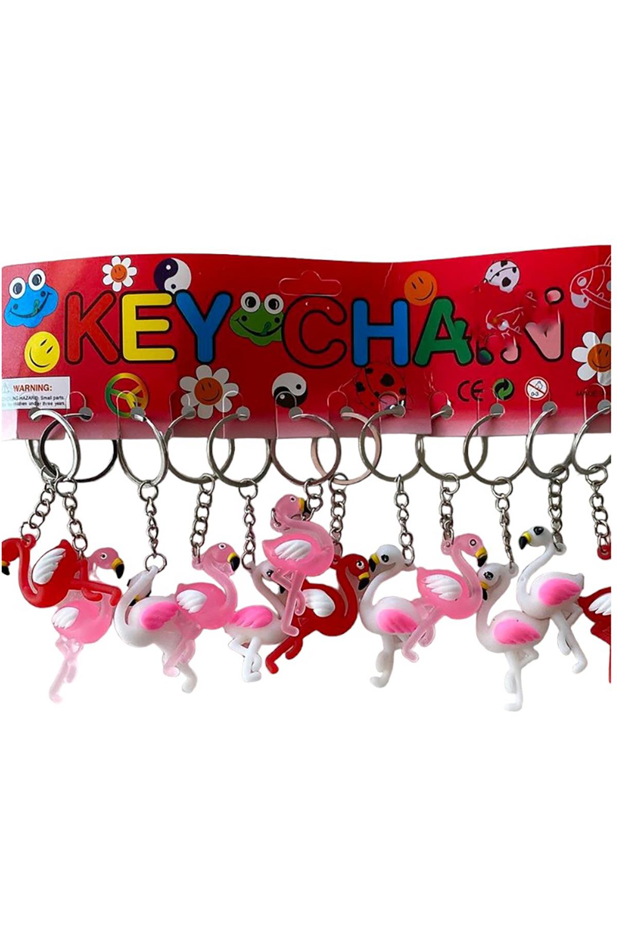 12'li Karışık Renk Flamingo Figürlü Anahtarlık Set  