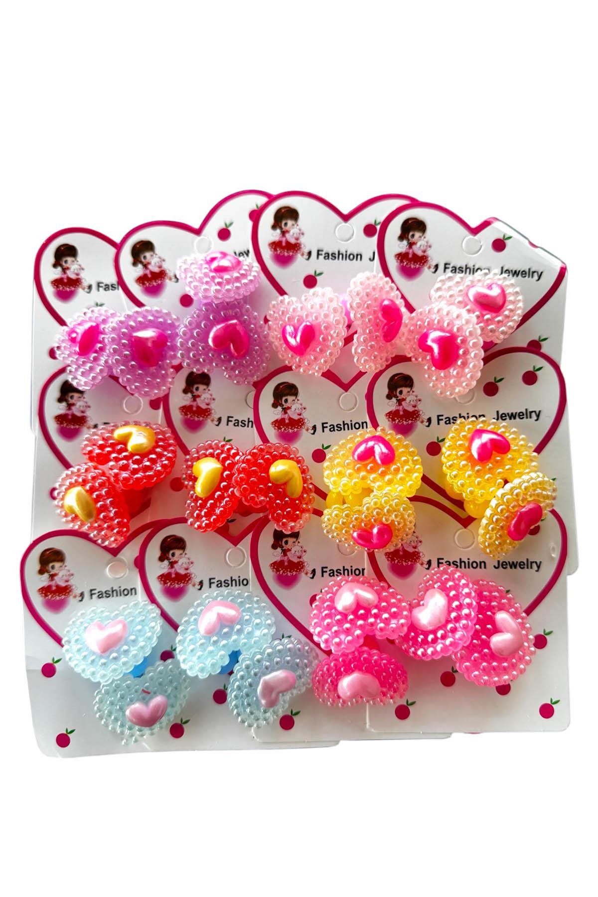 12'li Karışık Renk Kalp Figürlü Lastik Toka Set