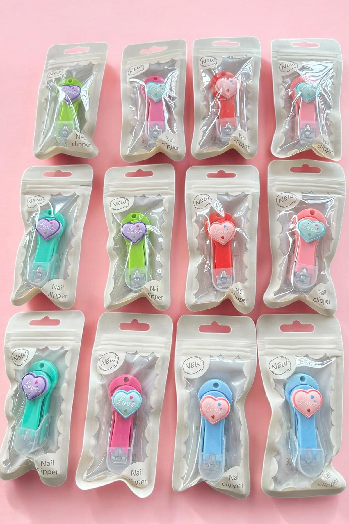 12'li Karışık Renk Kalp Figürlü Tırnak Makası Set