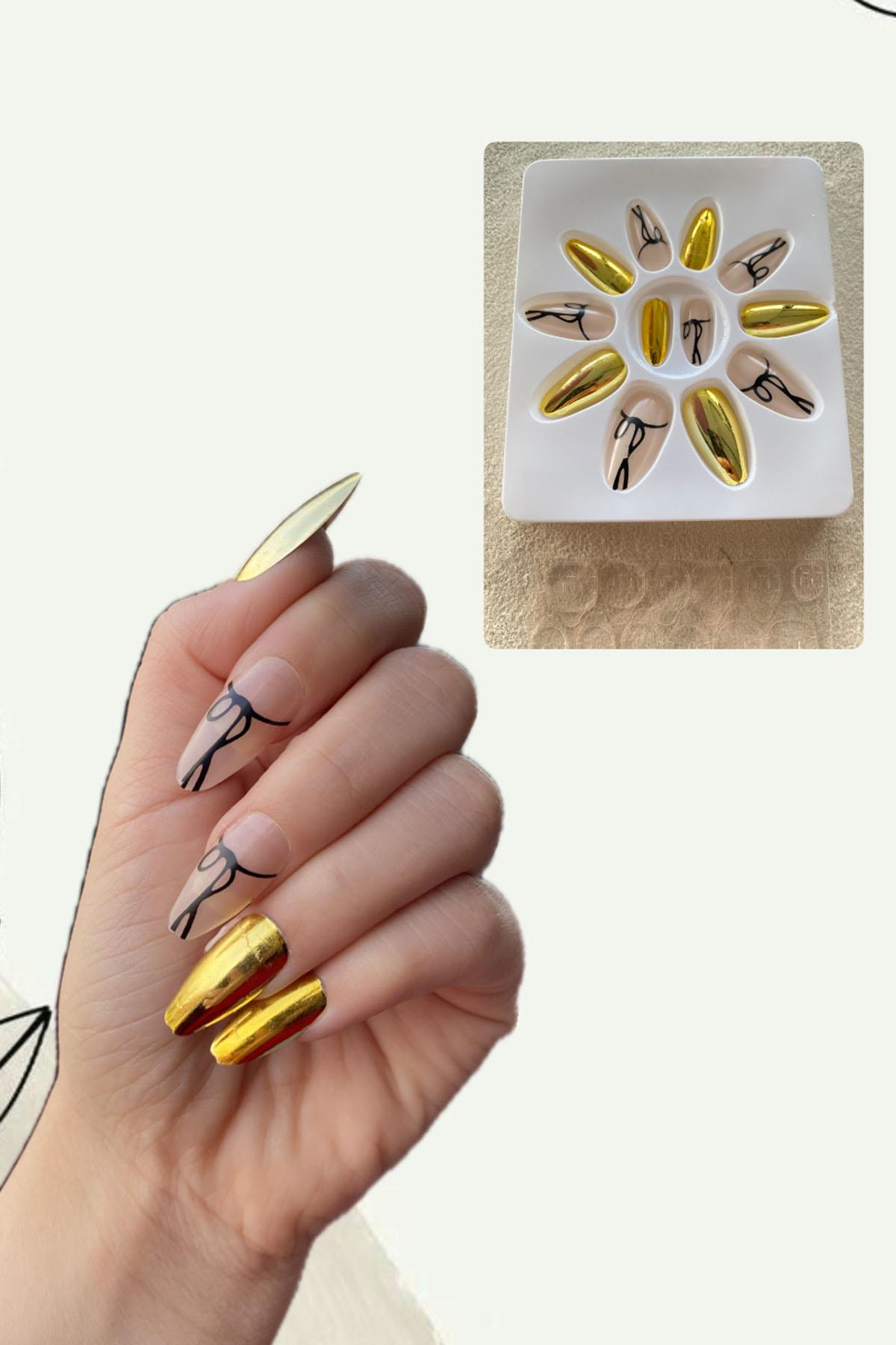 12'li Karışık Renk Karışık Figürlü Takma Tırnak (Yapıştırıcılı)