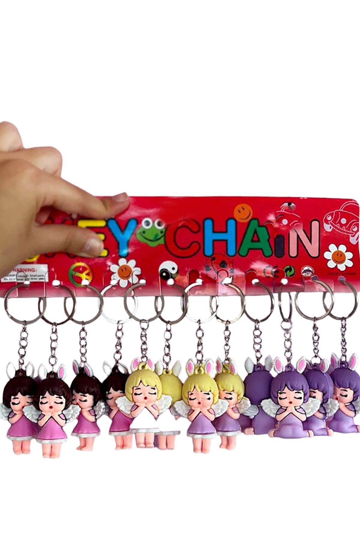 12'li Karışık Renk Kız Bebek Figürlü Anahtarlık Set  