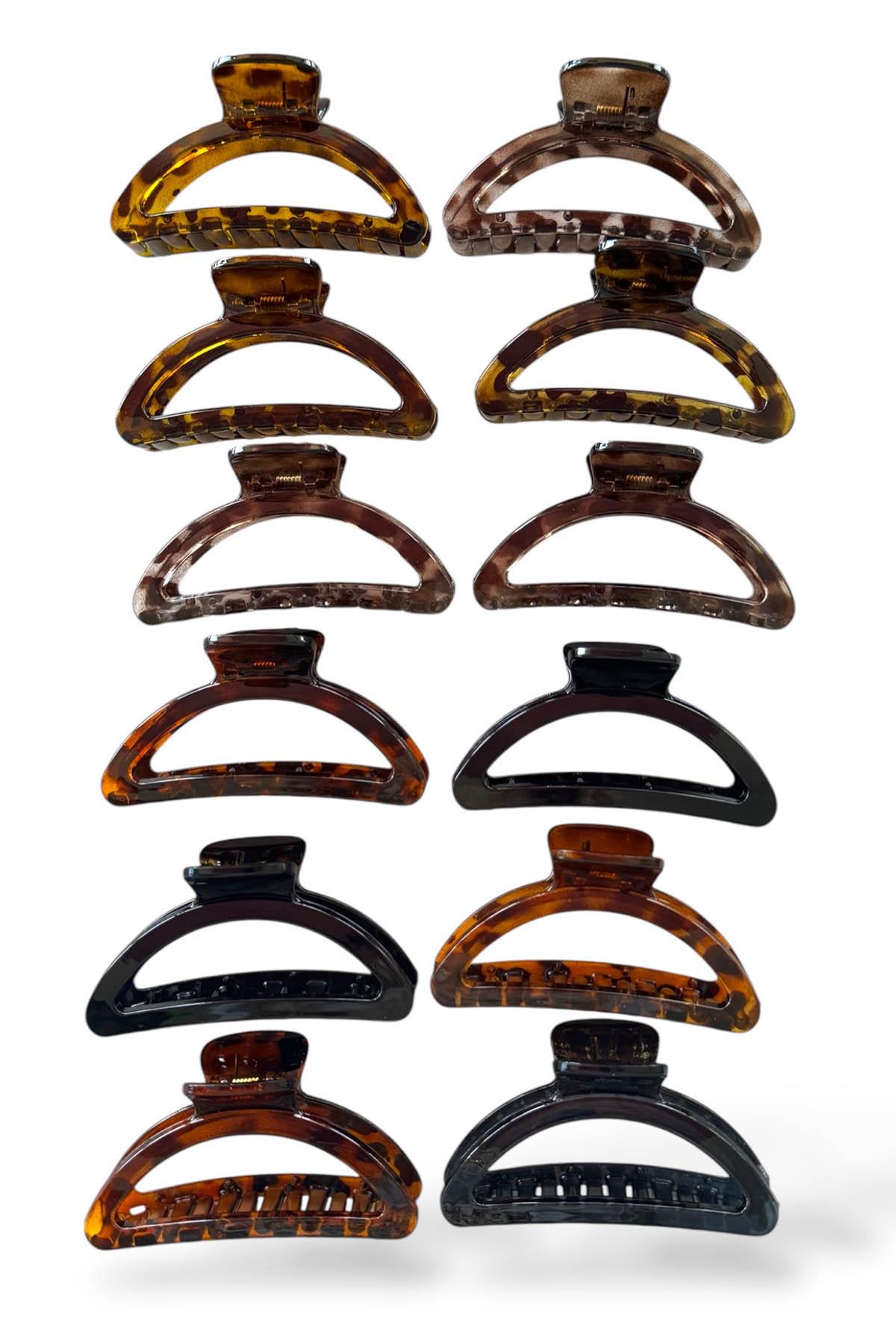 12'li Karışık Renk Leopar Desenli Mandal Toka Set