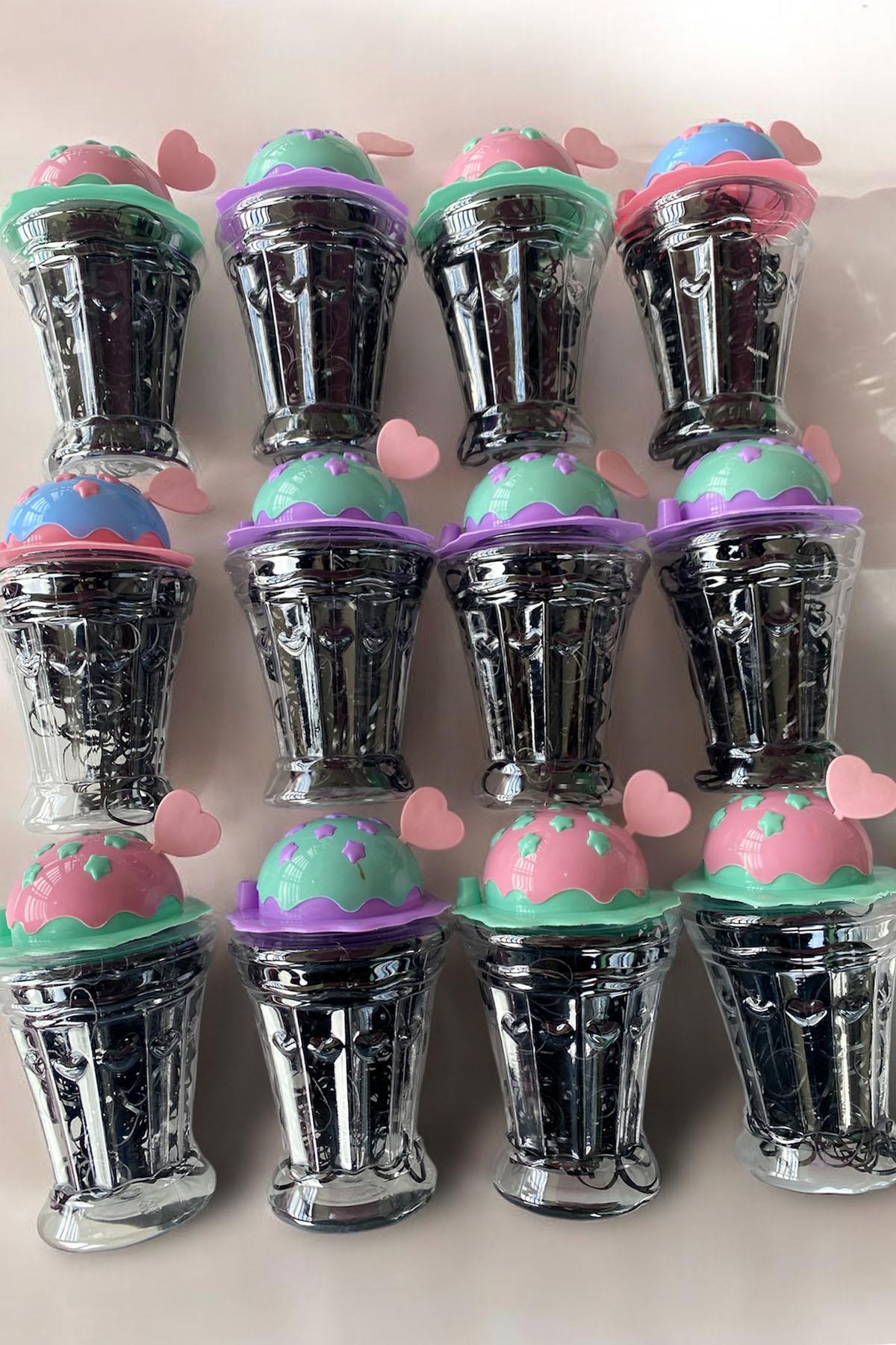 12'li Karışık Renk Mılkshake Figürlü Lastik Toka Set