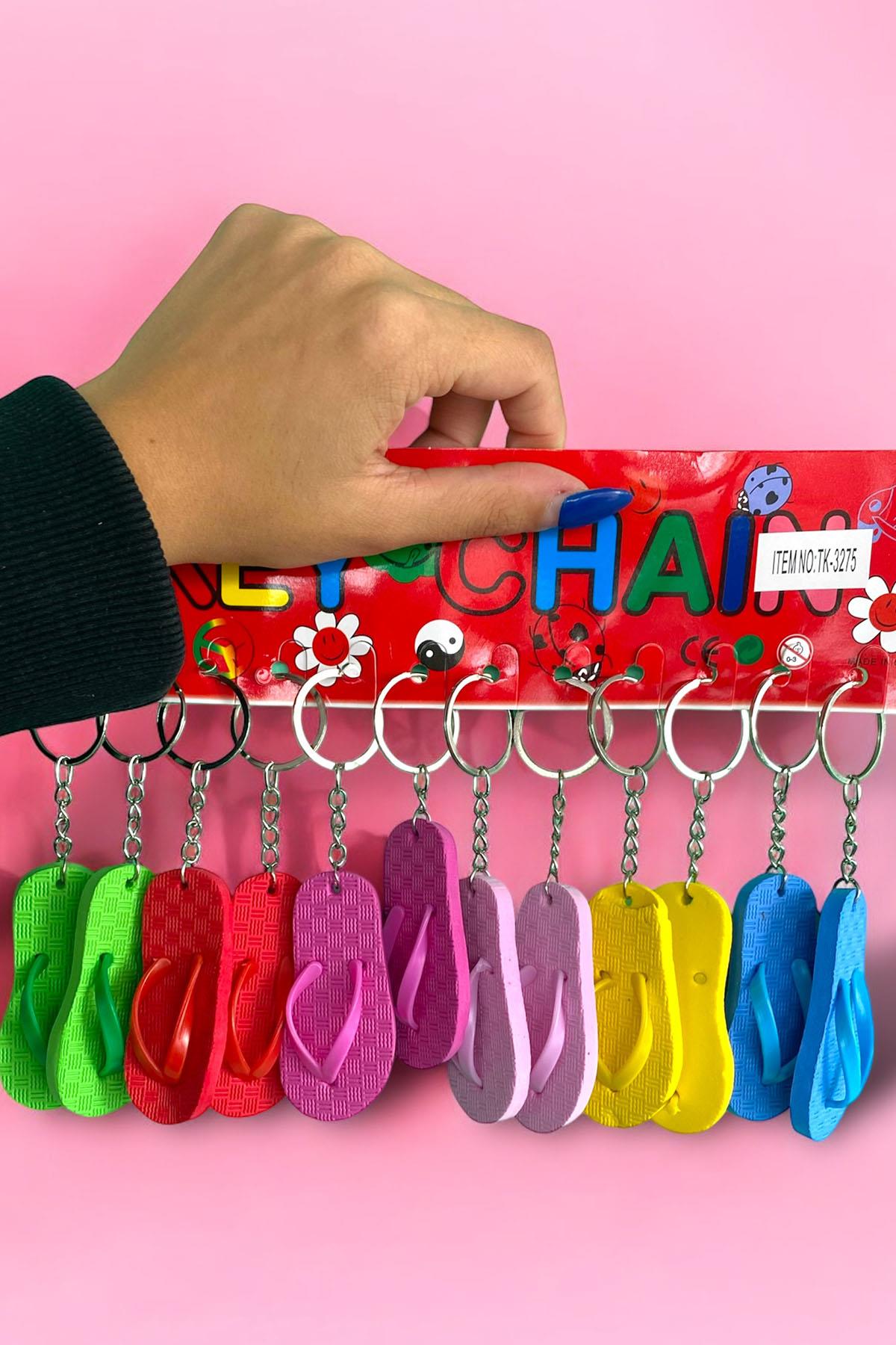 12'li Karışık Renk Terlik Figürlü Anahtarlık Set