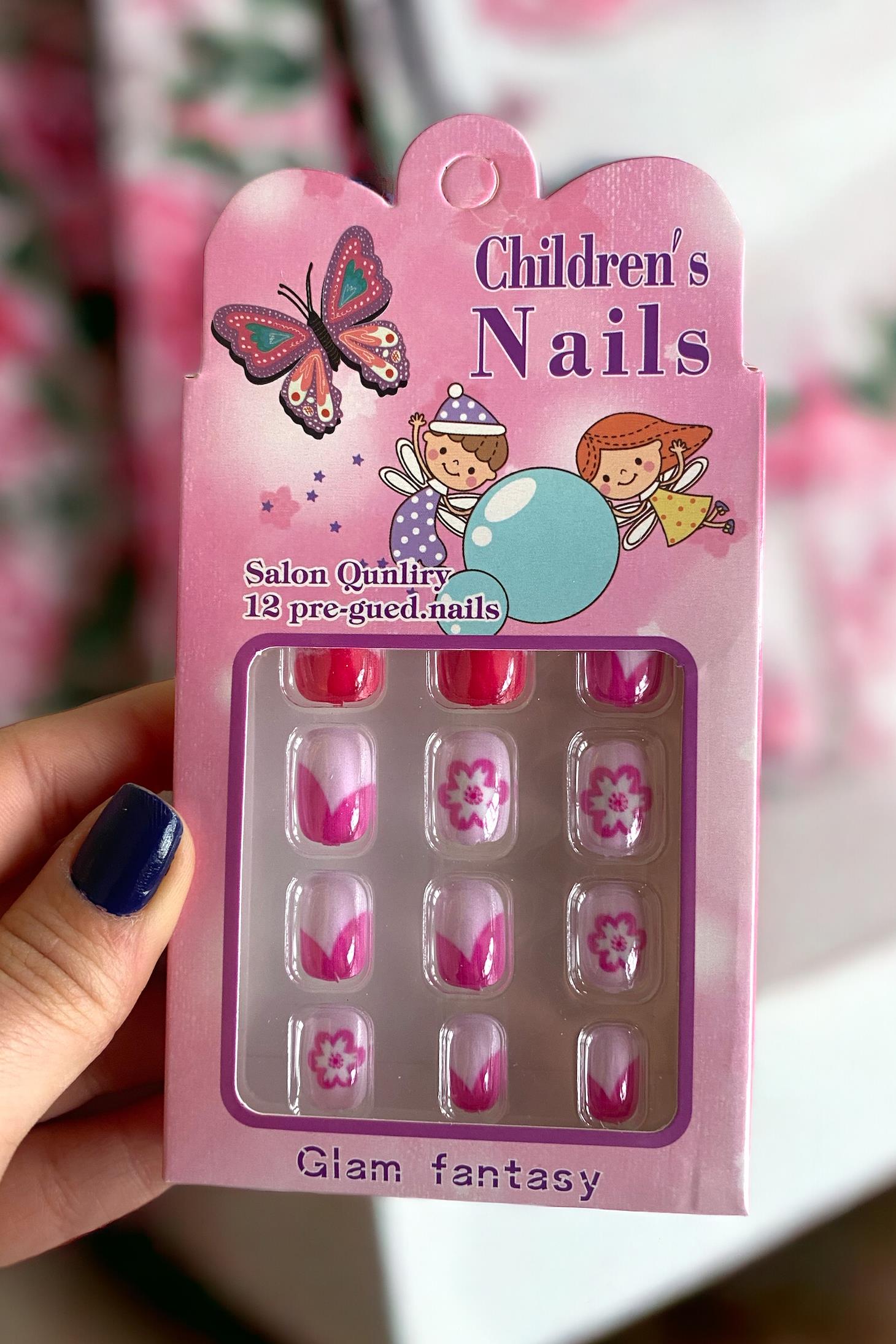 12'li Pembe Renk Çiçek Figürlü Çocuk Tırnak