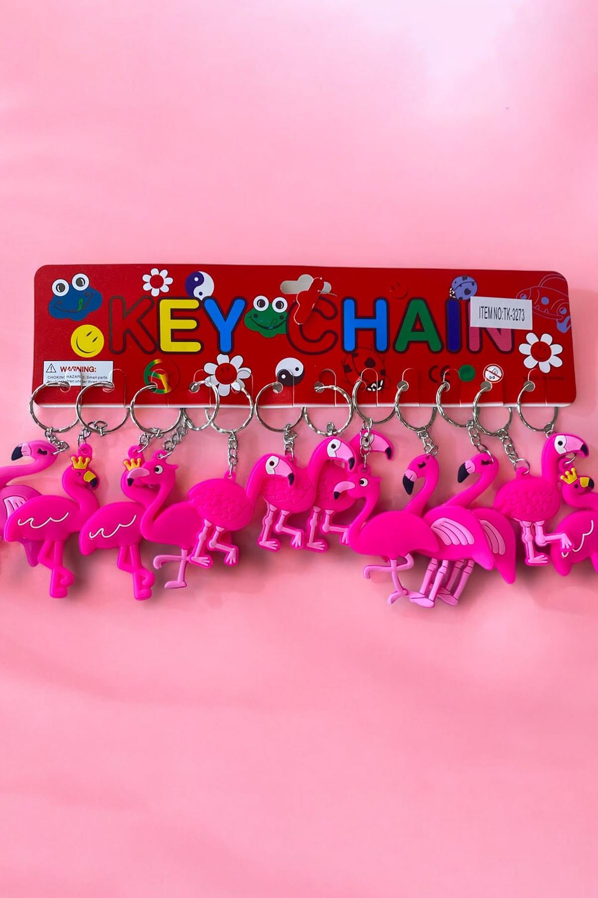12'li Pembe Renk Flamingo Figürlü Anahtarlık Set