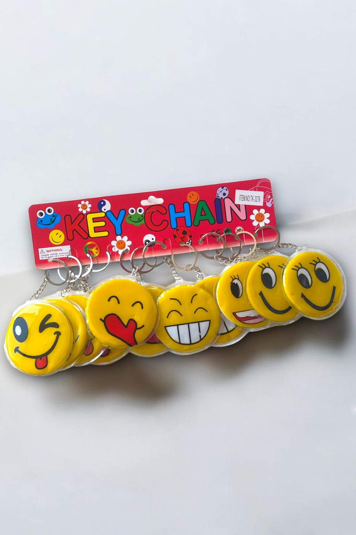 12'li Sarı Renk Emoji Figürlü Anahtarlık Set