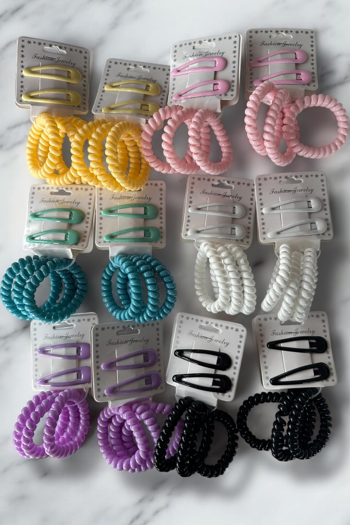 12'lu Karışık Renk Yan Toka Ve Helezon Toka Set 