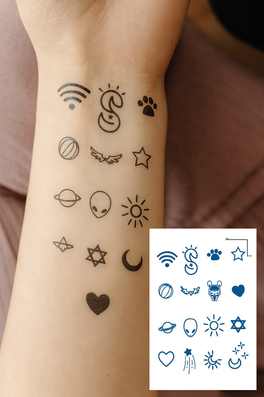 Karışık Figürlü 12 Saat Sonra Kararan Geçici Mini Dövme Tattoo