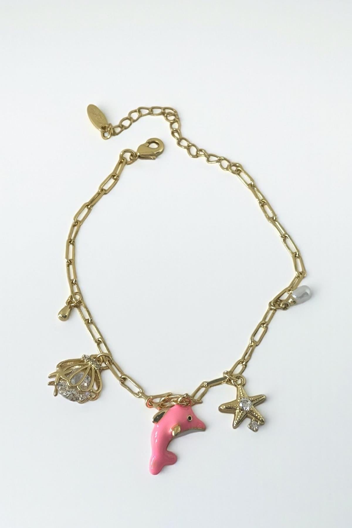 Altın Renk Karışık Figürlü Taş Detaylı YSX Bileklik